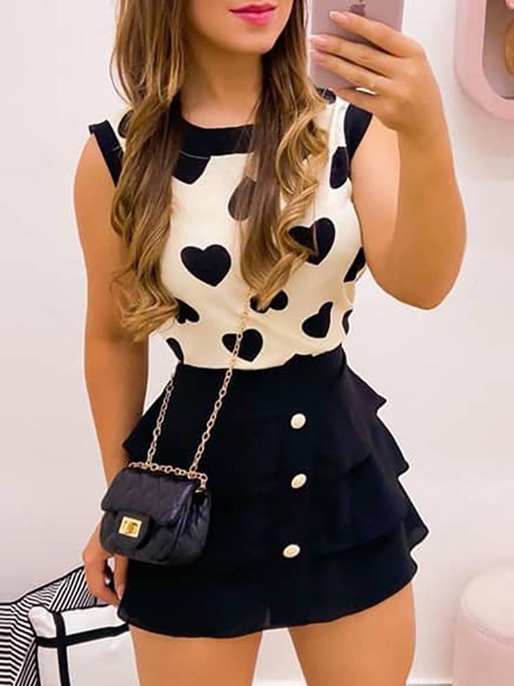 Heart Round Neck Top & Skirt Set - LuckyFash™