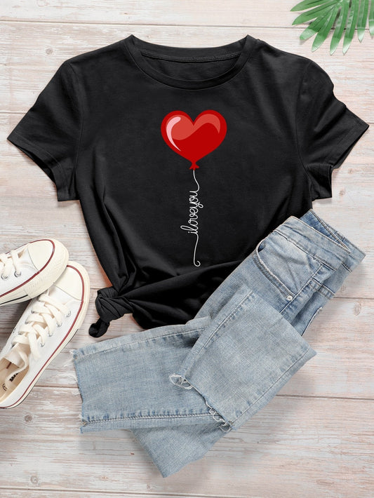 Heart & Slogan Graphic Round Neck Tee - LuckyFash™