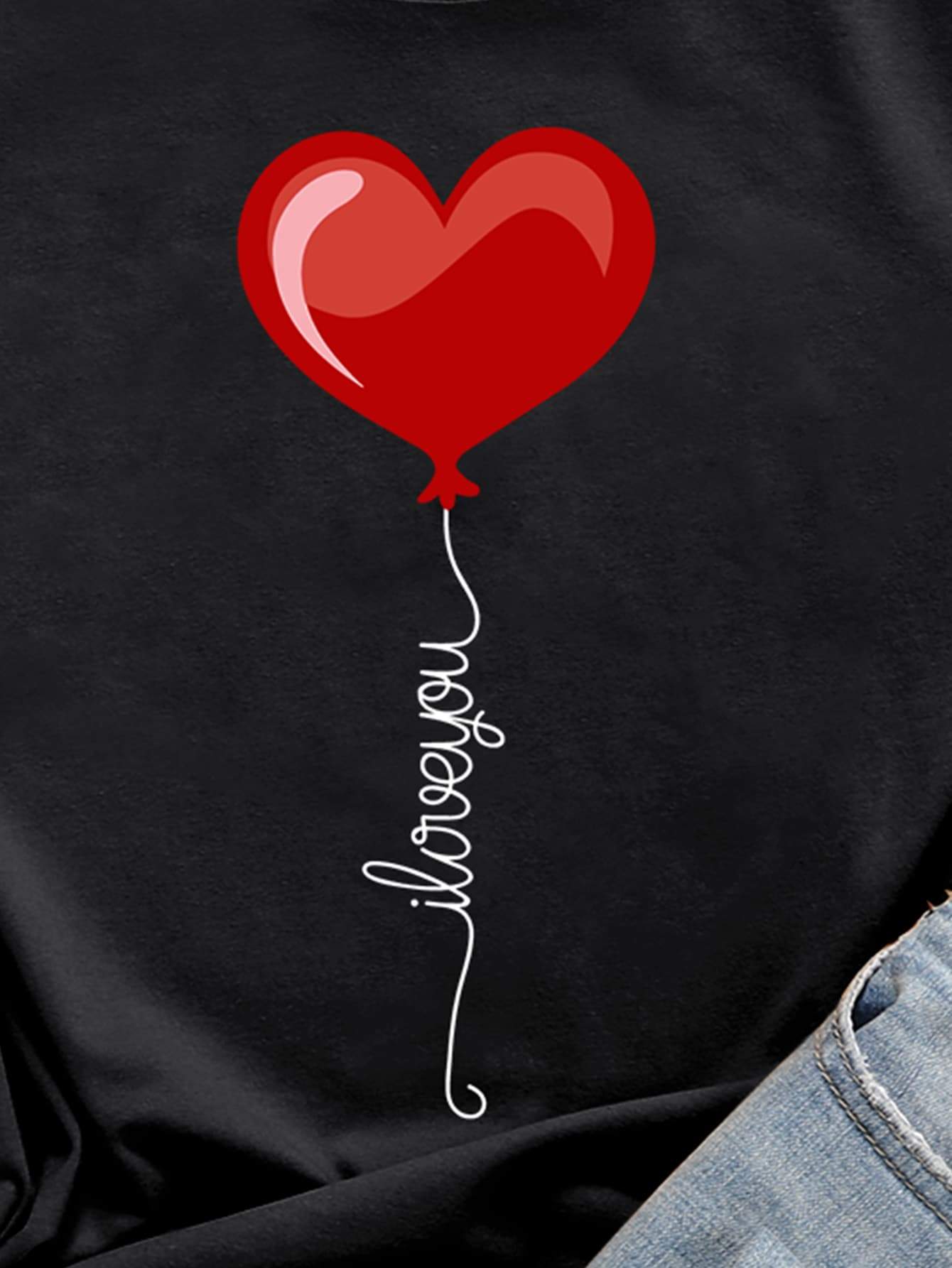 Heart & Slogan Graphic Round Neck Tee - LuckyFash™