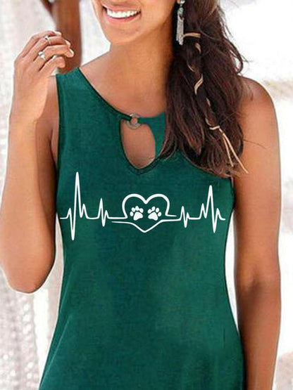 Heartbeat Print Round Neck Sleeveless Dress - LuckyFash™