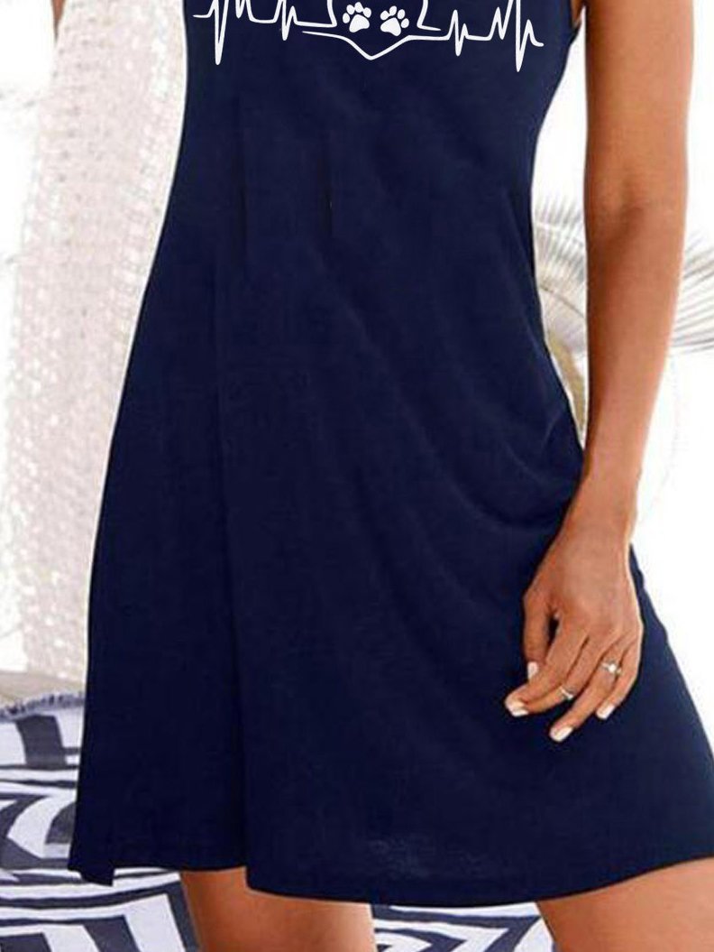 Heartbeat Print Round Neck Sleeveless Dress - LuckyFash™