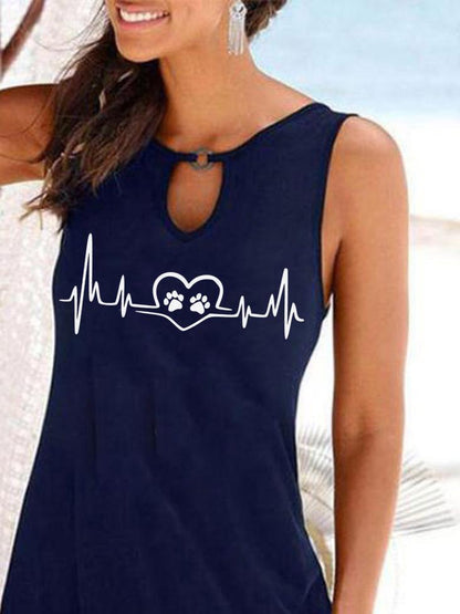 Heartbeat Print Round Neck Sleeveless Dress - LuckyFash™