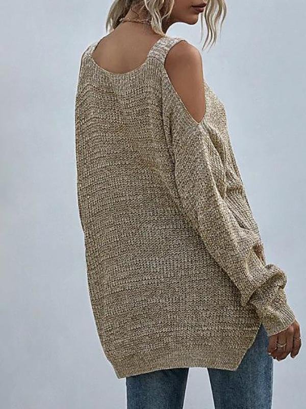 Heathered Cold Shoulder Oversize Sweater - LuckyFash™