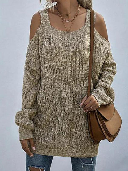 Heathered Cold Shoulder Oversize Sweater - LuckyFash™