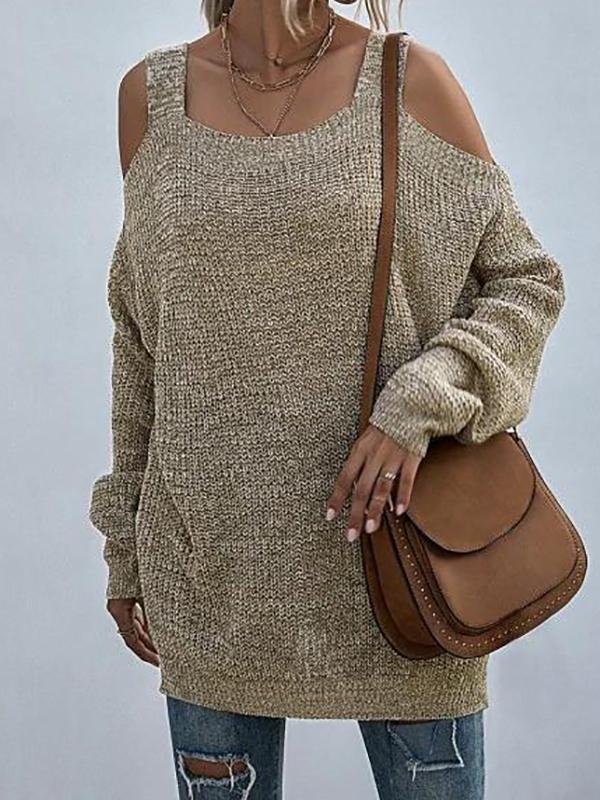Heathered Cold Shoulder Oversize Sweater - LuckyFash™