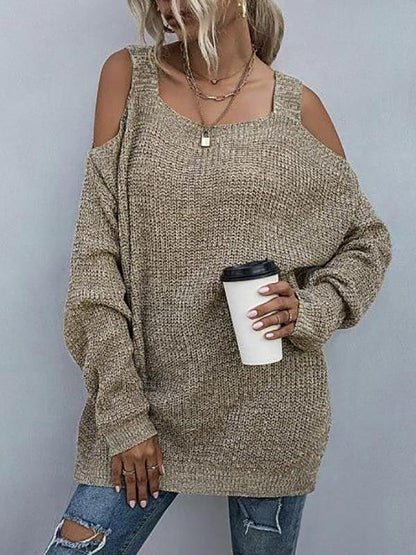 Heathered Cold Shoulder Oversize Sweater - LuckyFash™