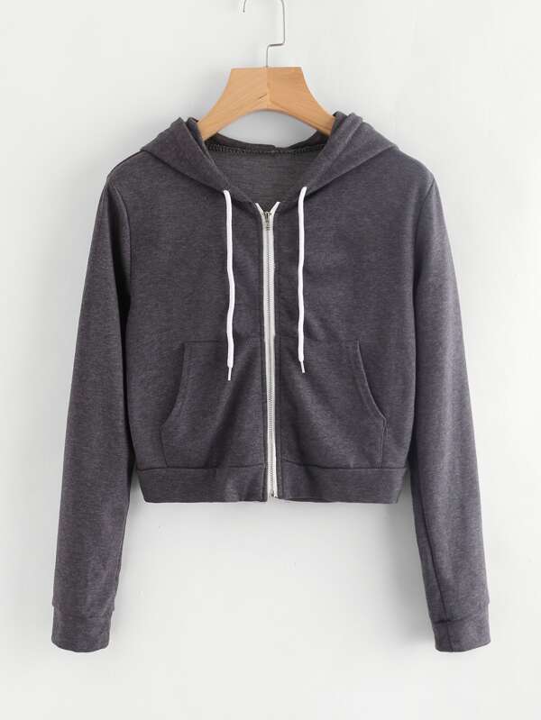 Heathered Knit Cropped Zip-Up Hoodie - LuckyFash™