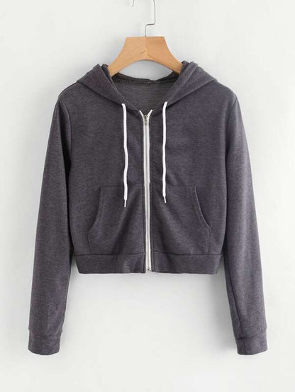 Heathered Knit Cropped Zip-Up Hoodie - LuckyFash™