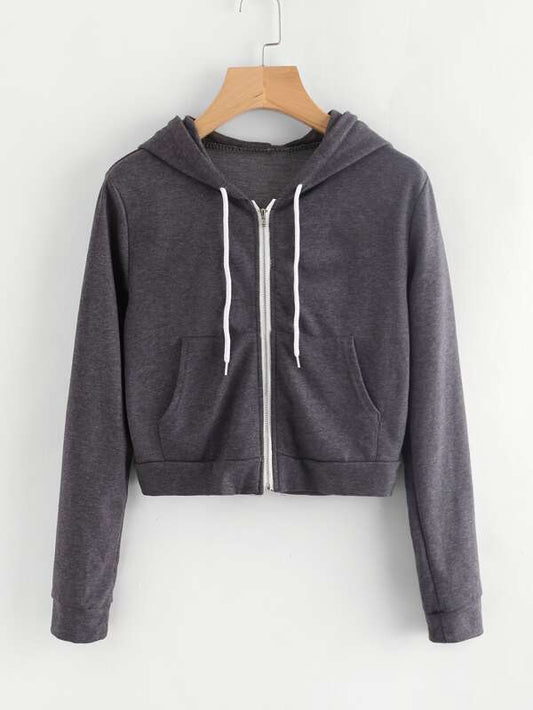 Heathered Knit Cropped Zip-Up Hoodie - LuckyFash™