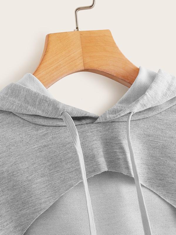 Heathered Knit Cutout Drawstring Hoodie - LuckyFash™