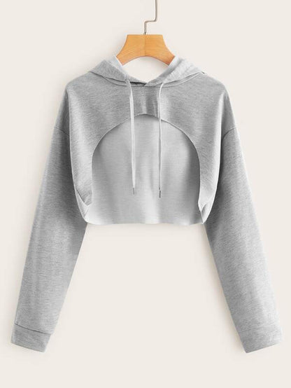 Heathered Knit Cutout Drawstring Hoodie - LuckyFash™
