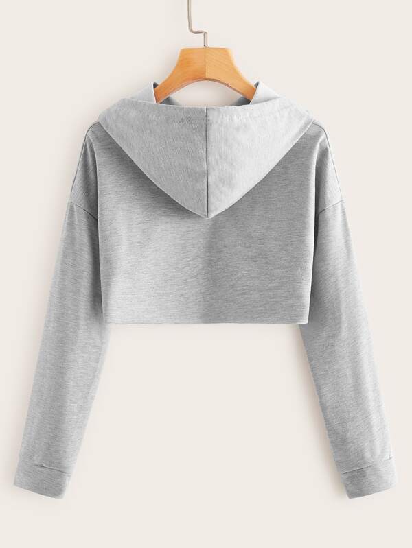 Heathered Knit Cutout Drawstring Hoodie - LuckyFash™