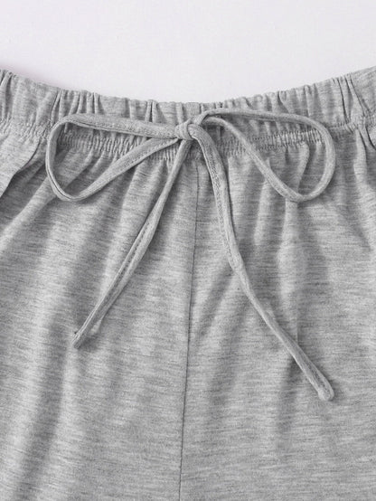Heathered Knit Tulip Hem Drawstring Shorts - LuckyFash™
