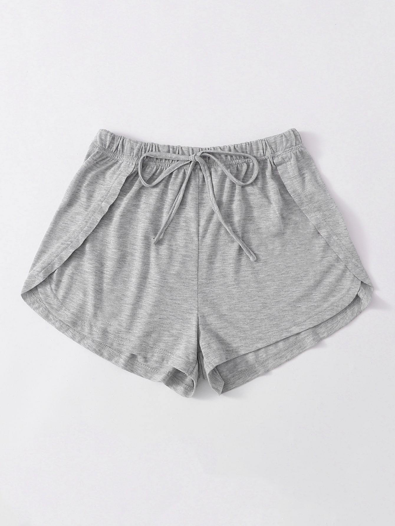Heathered Knit Tulip Hem Drawstring Shorts - LuckyFash™