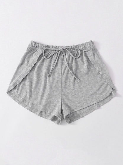 Heathered Knit Tulip Hem Drawstring Shorts - LuckyFash™