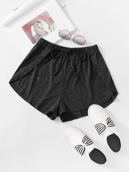 Heathered Knit Tulip Hem Drawstring Shorts - LuckyFash™