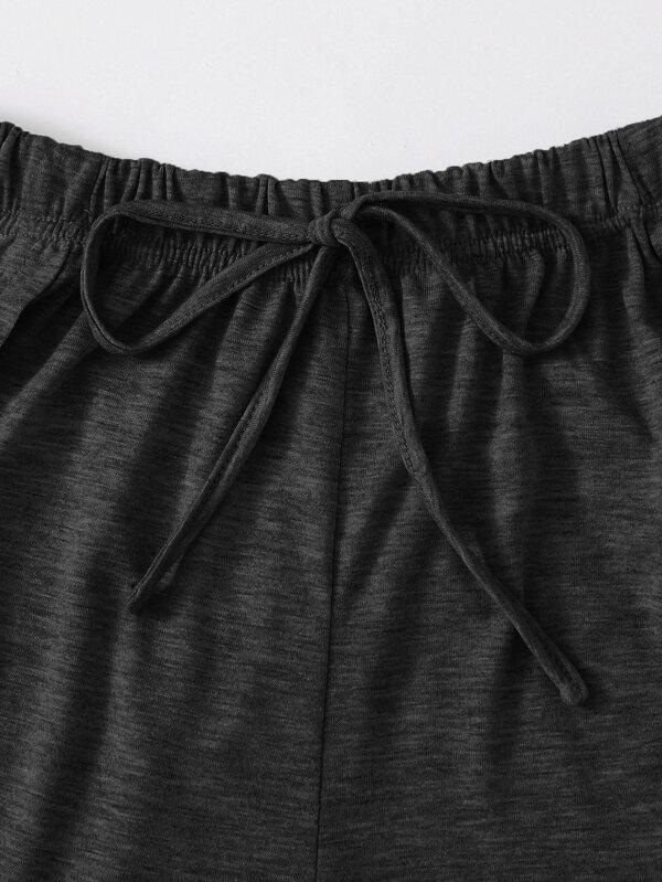 Heathered Knit Tulip Hem Drawstring Shorts - LuckyFash™