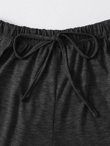 Heathered Knit Tulip Hem Drawstring Shorts - LuckyFash™