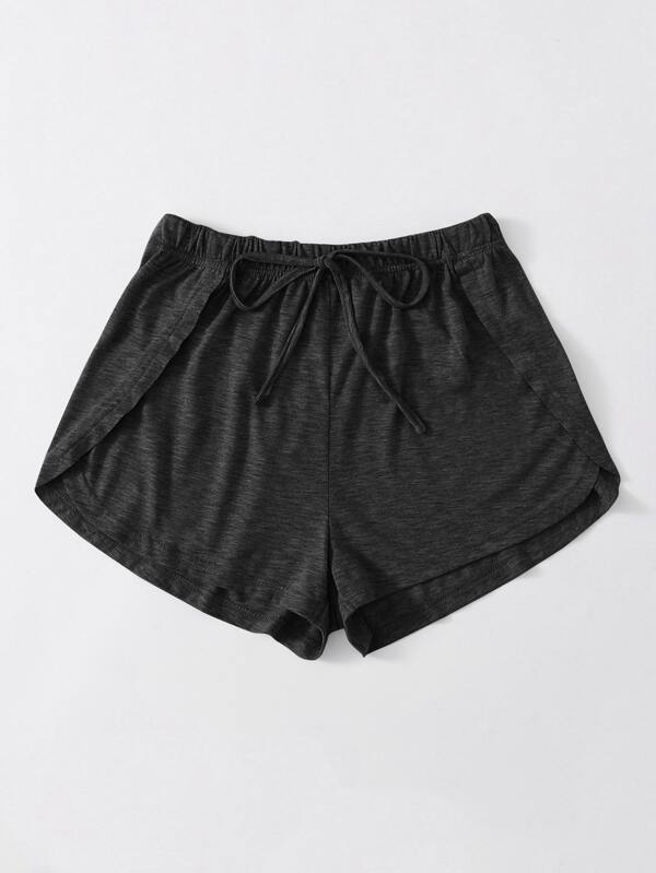 Heathered Knit Tulip Hem Drawstring Shorts - LuckyFash™