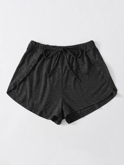 Heathered Knit Tulip Hem Drawstring Shorts - LuckyFash™