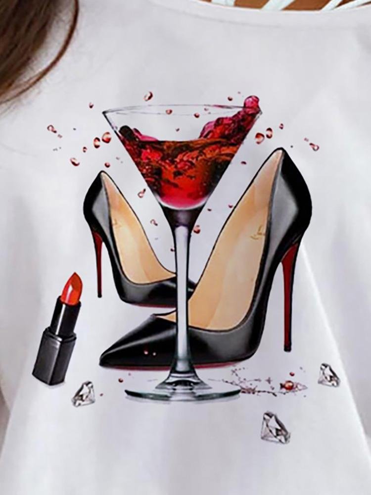 Heels Graphic Print One Shoulder Lace-up T-shirt - LuckyFash™