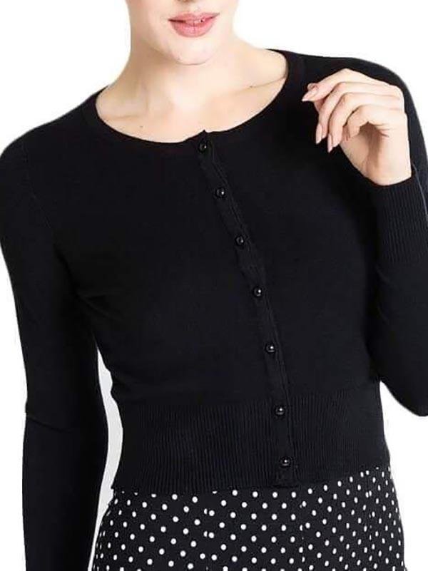 Hell Bunny Paloma Cropped Cardigan - Black - LuckyFash™