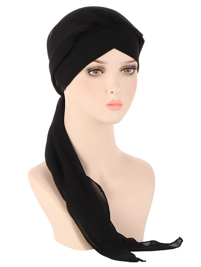 Muslim Women Chiffon Long Headscarf Islam Turban Indian Cap Plain Print Hijab Beanie Hair Care Boho Wraps Hat - LuckyFash™