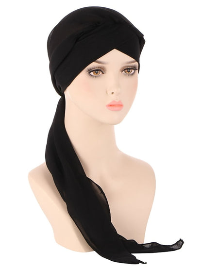 Muslim Women Chiffon Long Headscarf Islam Turban Indian Cap Plain Print Hijab Beanie Hair Care Boho Wraps Hat - LuckyFash™
