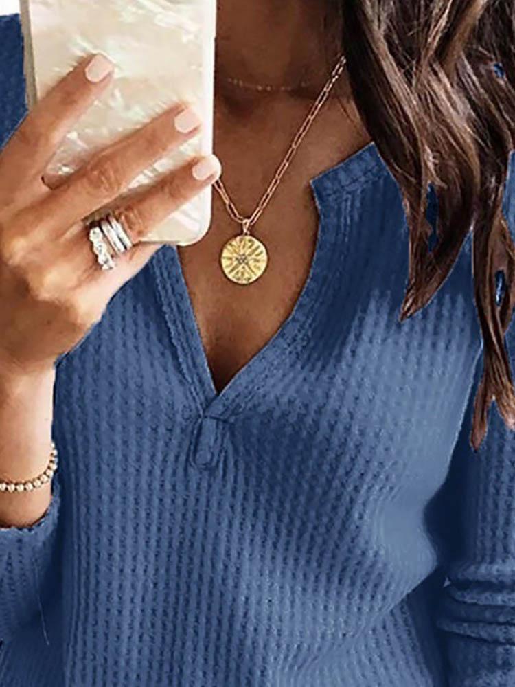 Henley Tops Waffle Knit Tunic V Neck Casual Short Sleeve Pullover T shirt - LuckyFash™