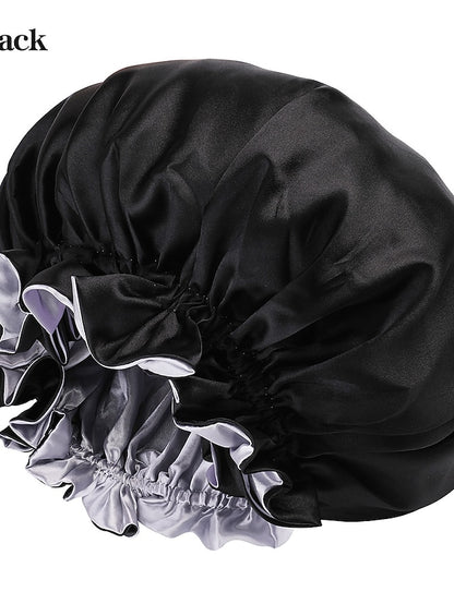 Large double-layer Satin nightcap female European and American large round cap chemotherapy cap Satin bonnet - LuckyFash™