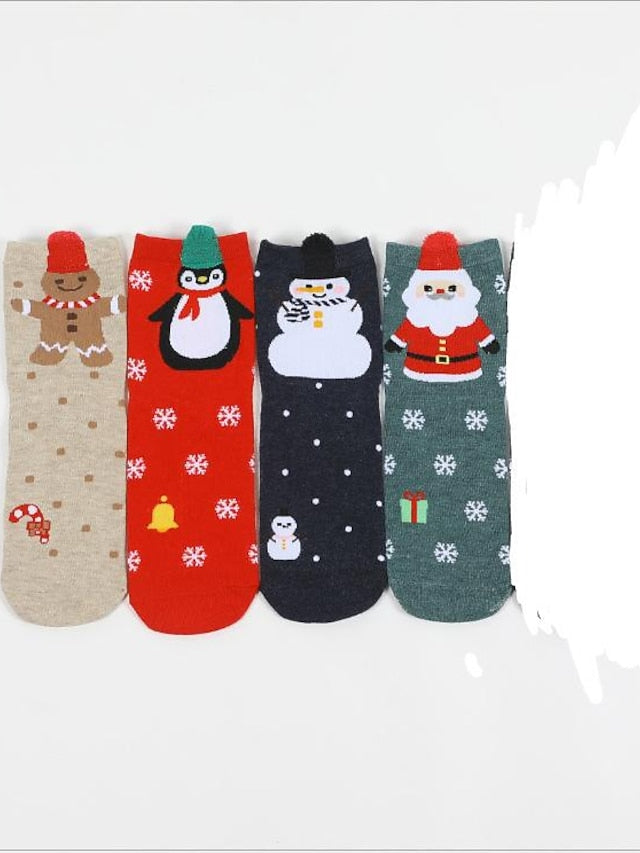 Women's Crew Socks Party Christmas Gift Animal Multi Color Spandex Nylon Cotton Basic Casual Warm Cute 4 Pairs - LuckyFash™