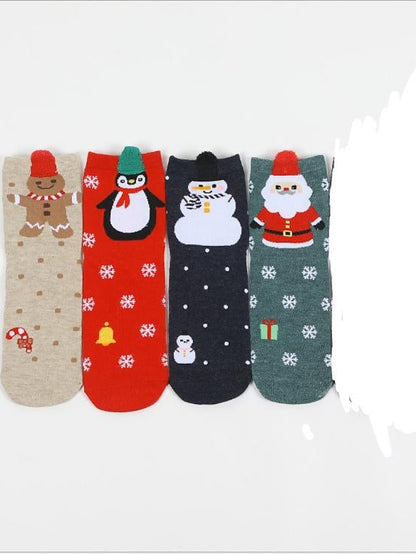 Women's Crew Socks Party Christmas Gift Animal Multi Color Spandex Nylon Cotton Basic Casual Warm Cute 4 Pairs - LuckyFash™