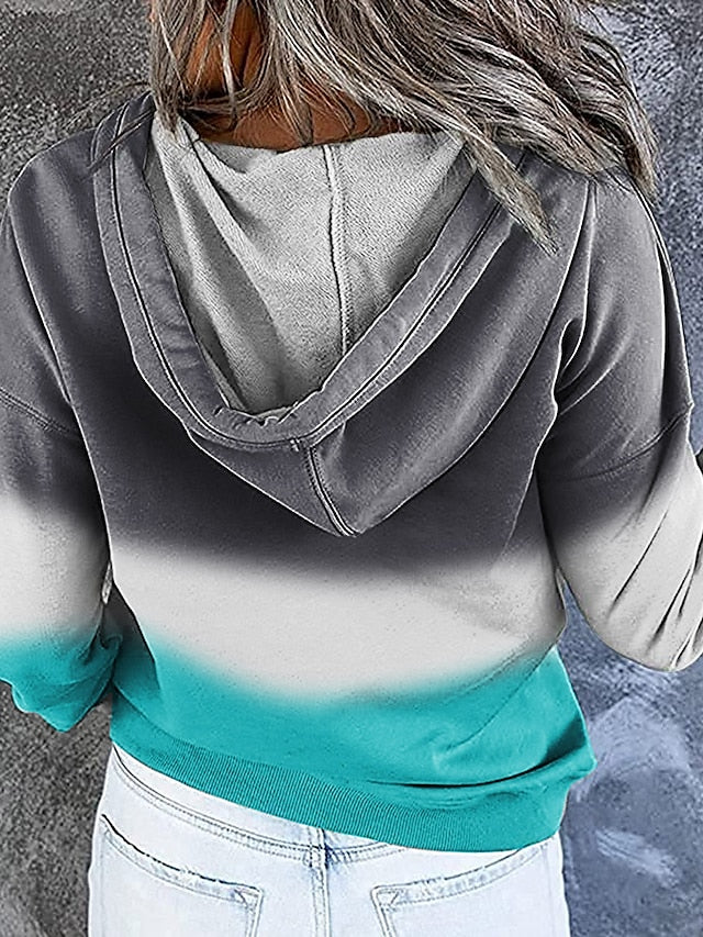 Women's Hoodie Sweatshirt Pullover Streetwear Casual Front Pocket Green Blue Purple Gradient Casual Hooded Long Sleeve S M L XL XXL - LuckyFash™