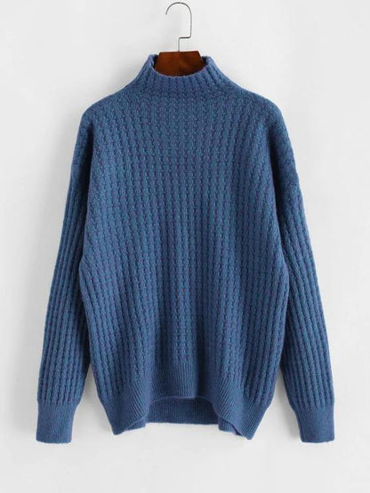 High Collar Drop Shoulder High Low Sweater - LuckyFash™