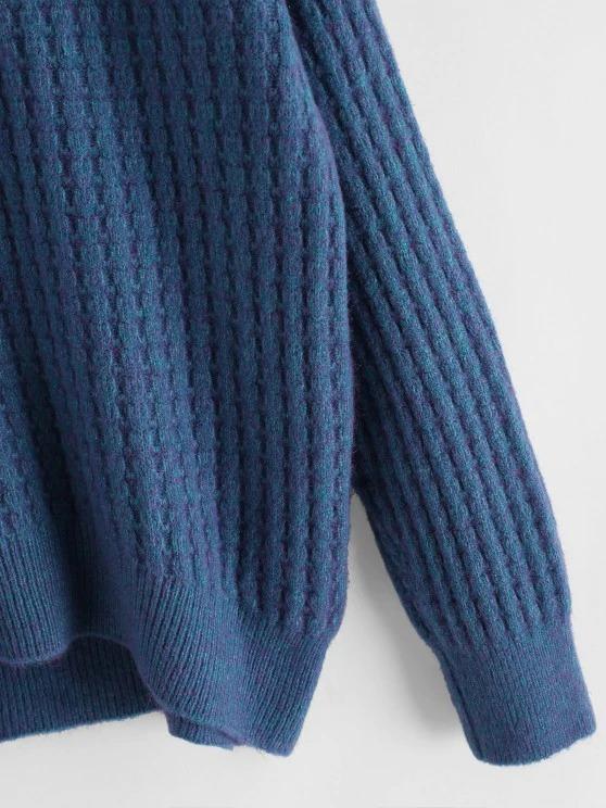 High Collar Drop Shoulder High Low Sweater - LuckyFash™