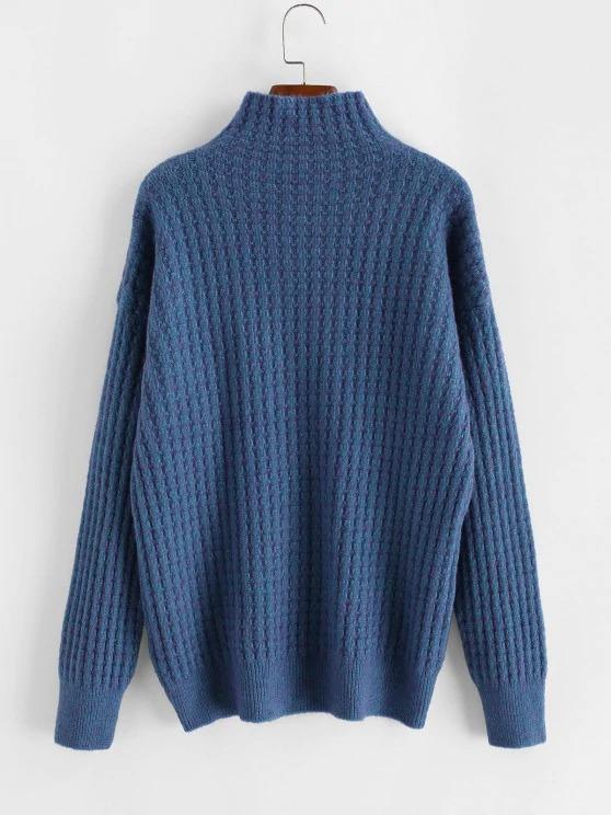 High Collar Drop Shoulder High Low Sweater - LuckyFash™
