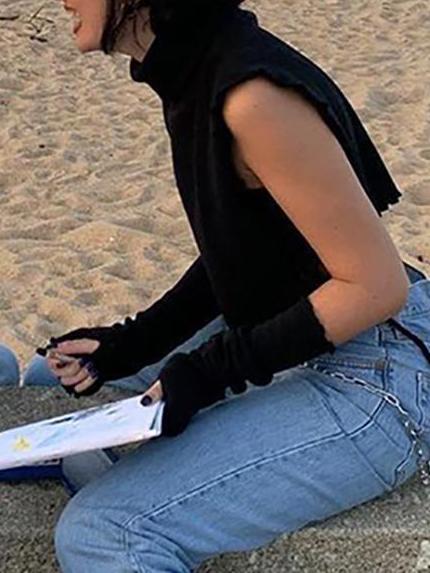 High Collar Slim Cutout Sleeve Strappy Tank Top - LuckyFash™