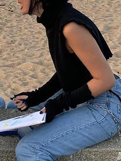 High Collar Slim Cutout Sleeve Strappy Tank Top - LuckyFash™