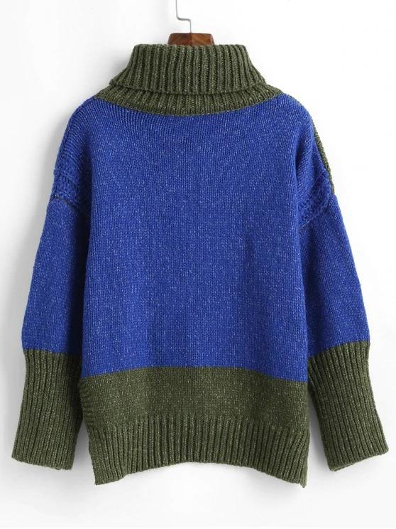 High Low Color Block Turtleneck Sweater - LuckyFash™