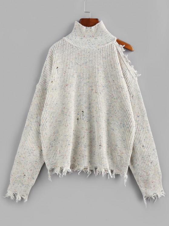 High Neck Distressed Sweater - LuckyFash™