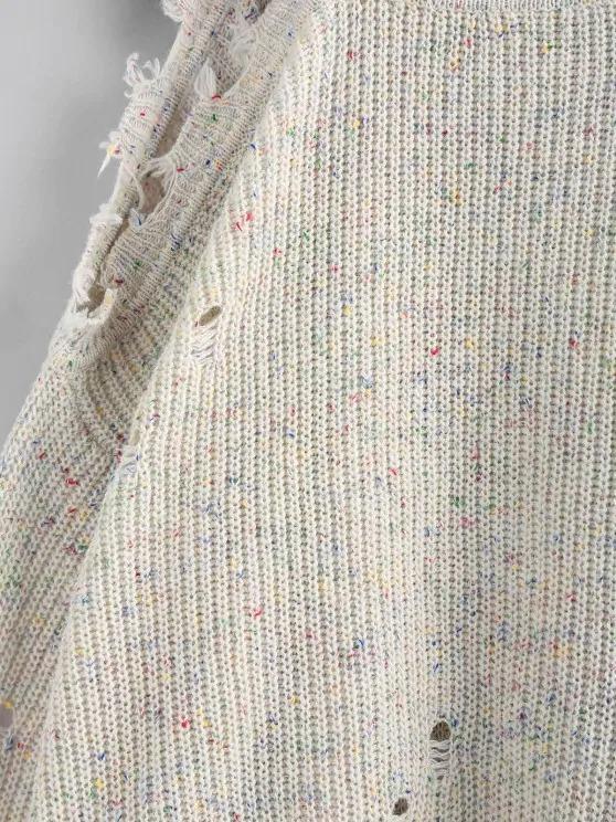 High Neck Distressed Sweater - LuckyFash™