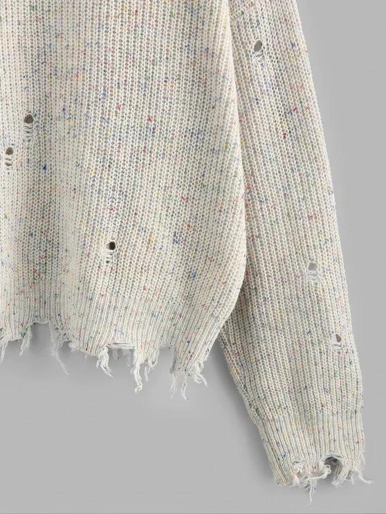 High Neck Distressed Sweater - LuckyFash™