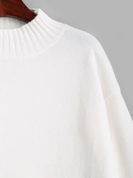 High Neck Floral Embroidered Drop Shoulder Sweater - LuckyFash™