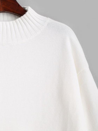 High Neck Floral Embroidered Drop Shoulder Sweater - LuckyFash™