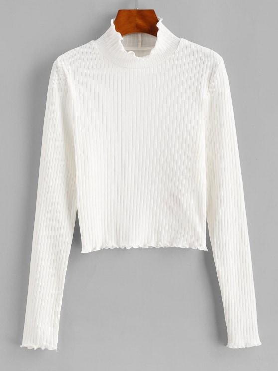 High Neck Ribbed Lettuce Trim Tee - LuckyFash™