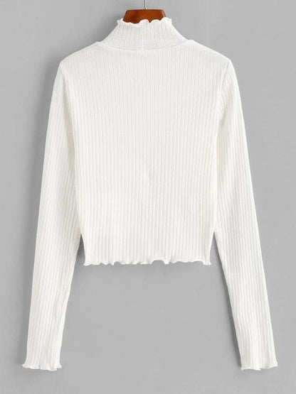 High Neck Ribbed Lettuce Trim Tee - LuckyFash™