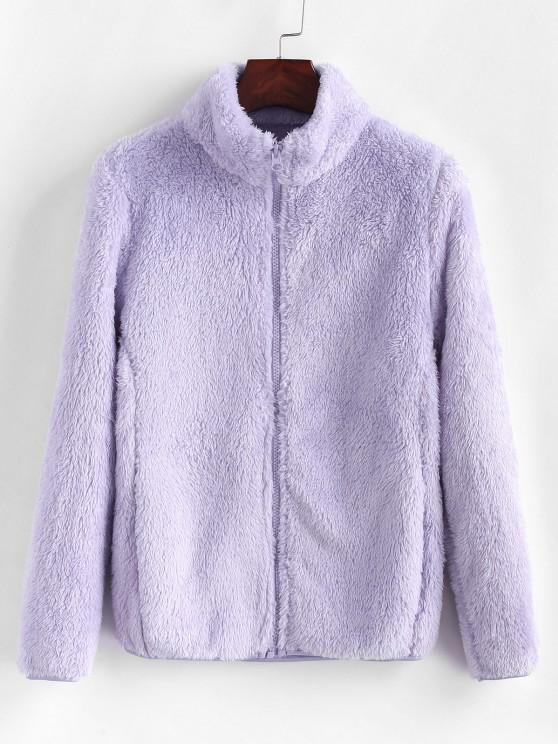 High Neck Zip Up Fluffy Coat - LuckyFash™