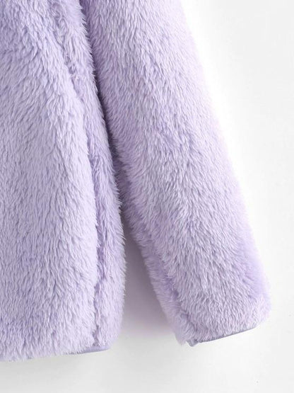 High Neck Zip Up Fluffy Coat - LuckyFash™