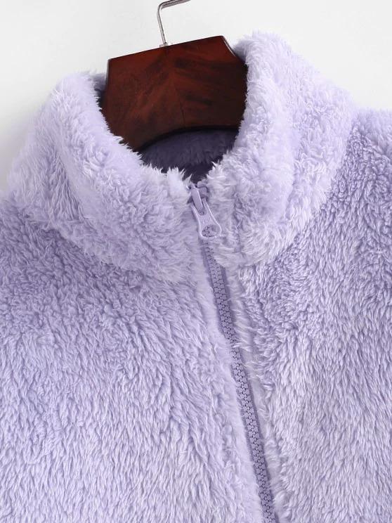 High Neck Zip Up Fluffy Coat - LuckyFash™