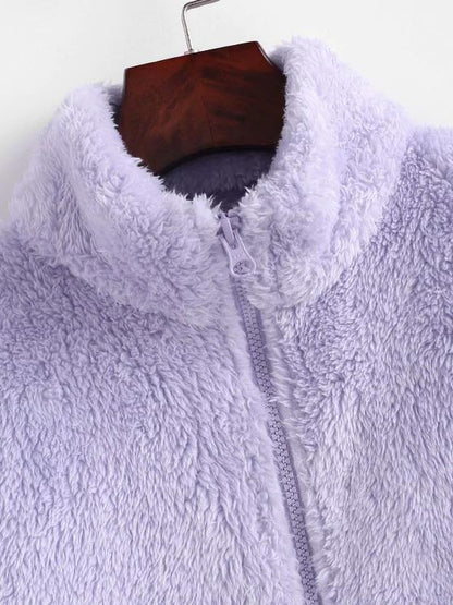 High Neck Zip Up Fluffy Coat - LuckyFash™